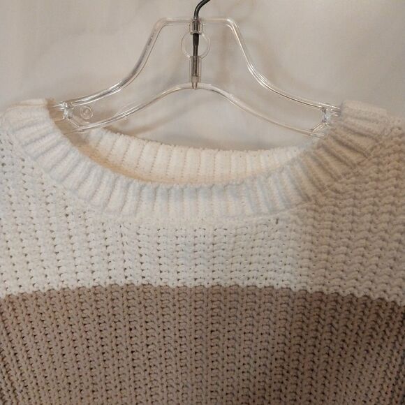 Women's Sweater Sz M Cropped Colorblock Striped Oversized Chunky Warm Cozy Cute - Picture 4 of 10